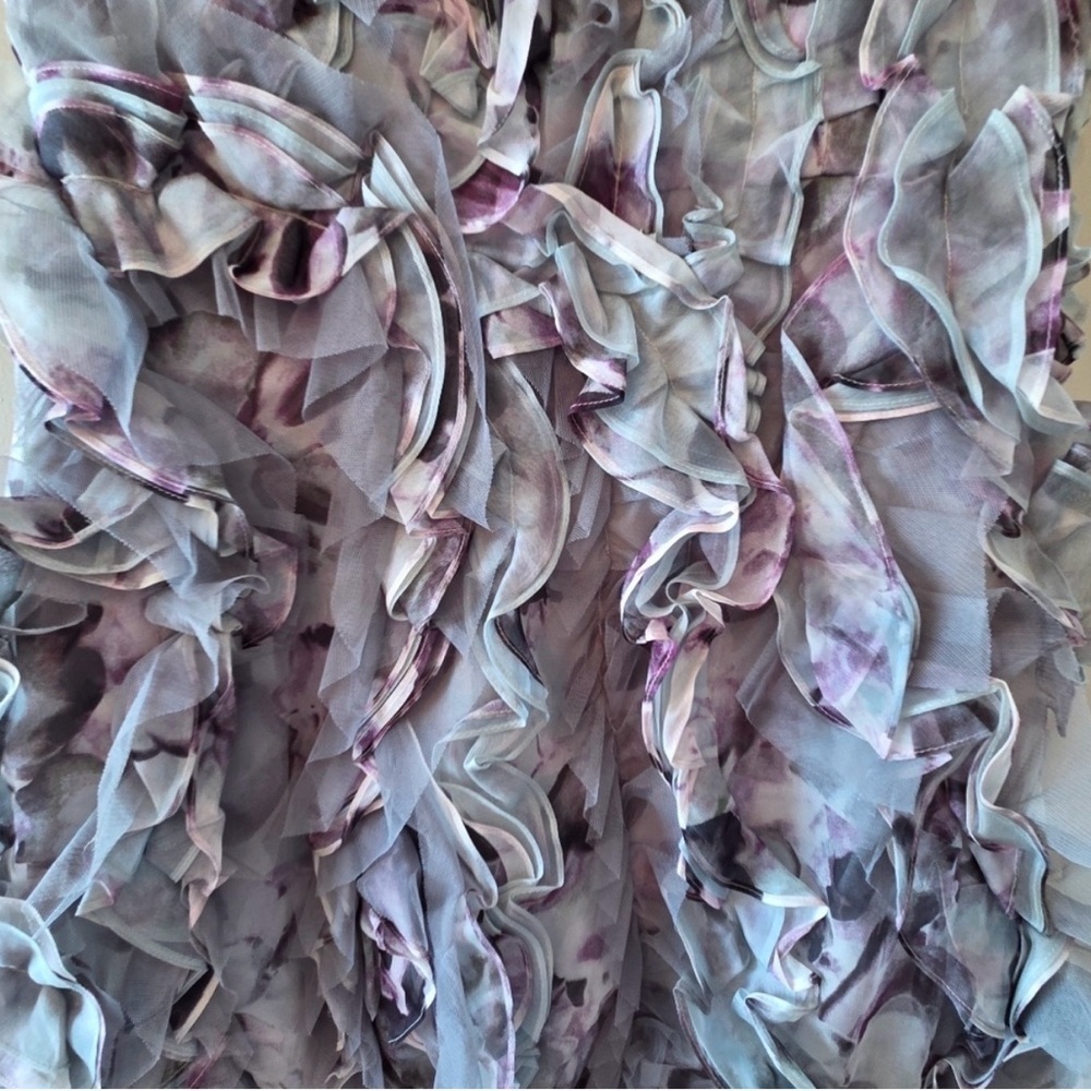 BCBGMAXAZRIA Eva Silk Tulle Organza Agate Combo Ruffle Illusion Mini Dress Sz 12 - Picture 3 of 6